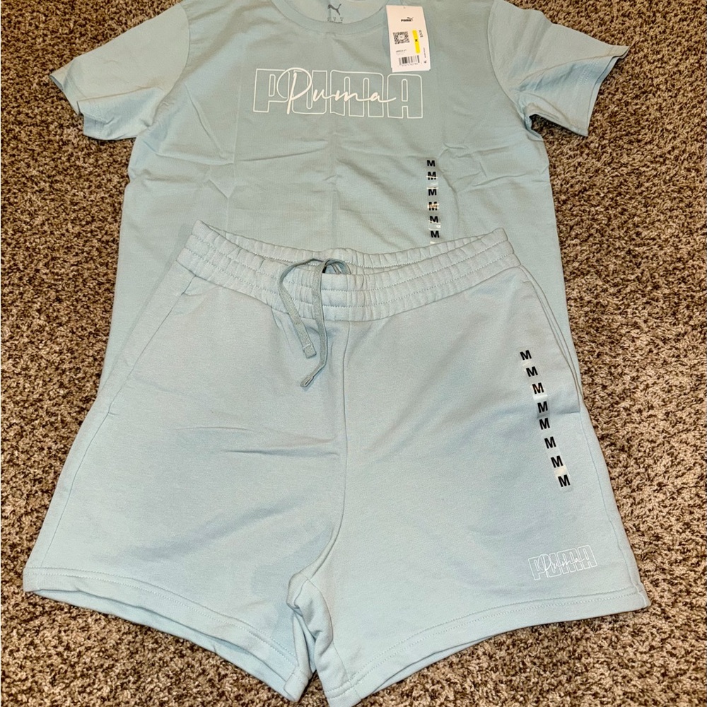 BUNDLE DEAL! Puma Pastel Blue Logo Tee and Shorts Set